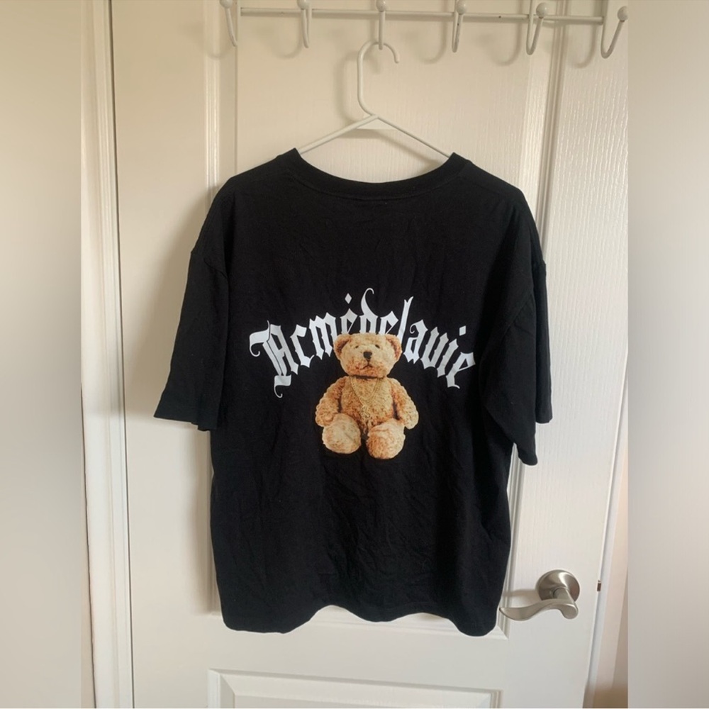 Black Tee with Teddy Bear Graphic